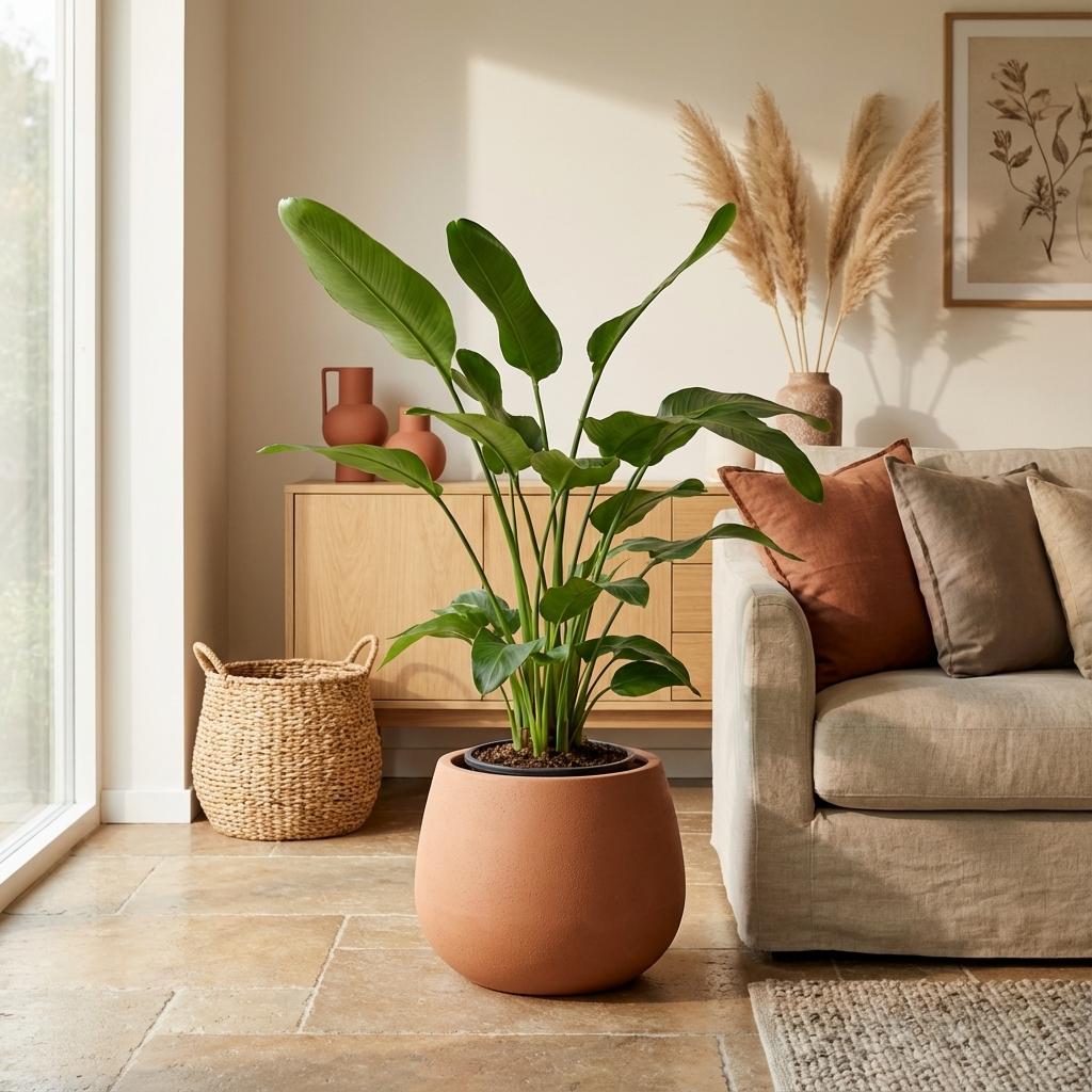 Strelitzia nicolai (witte paradijsvogelbloem) – Ø24 cm, 170 cm hoog