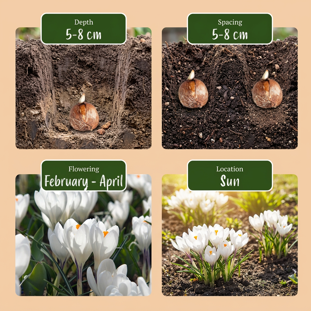 Crocus blanc – 30 bulbes (taille 7/8)