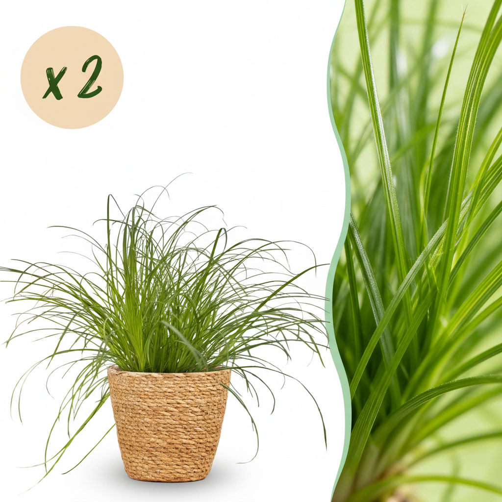 2× Cyperus alternifolius Zumula (sivgræs) med kurv – Ø12 cm, 20 cm høj
