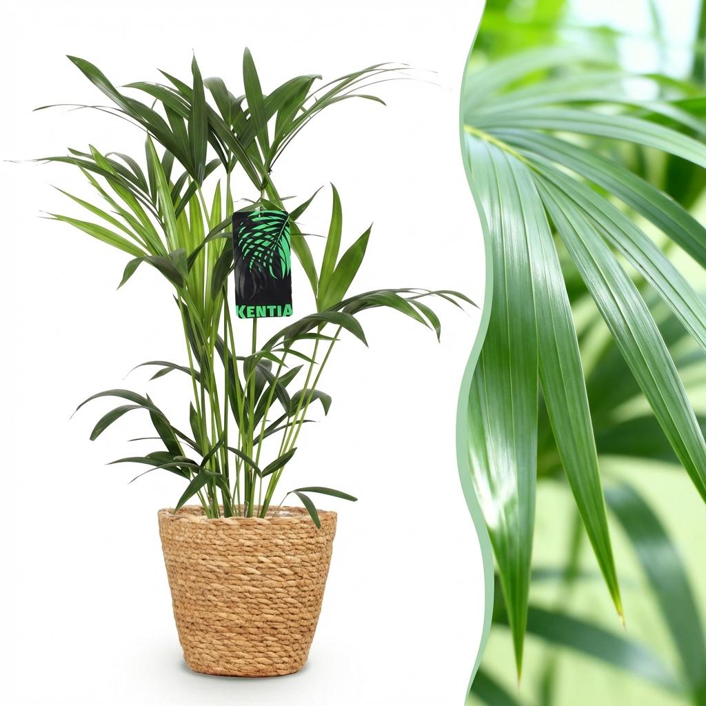 Howea forsteriana (kentia-palme) med kurv – Ø19 cm, 80–85 cm høj
