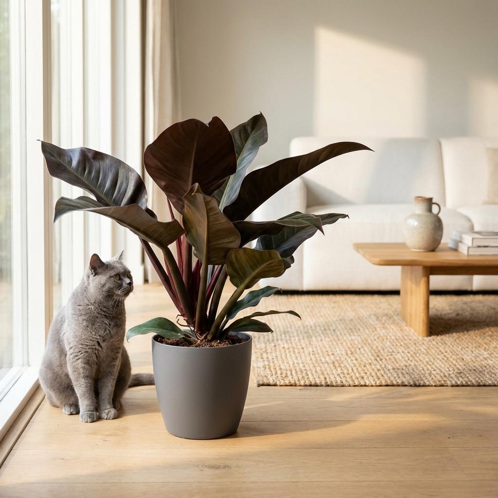 Philodendron Imperial Red en pot de culture gris – Ø19 cm, 60 cm de haut