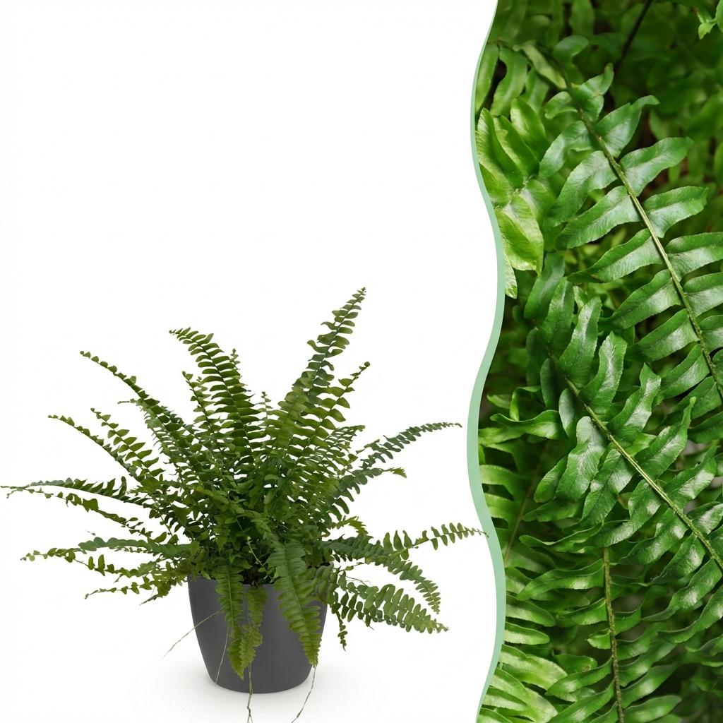 Nephrolepis exaltata Green Lady (sword fern) in grey Potter decorative pot – Ø12 cm, 25 cm high