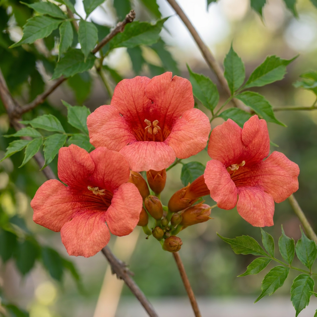 Campsis radicans (trompetenartige Kletterpflanze) – orangerot – 6 Pflanzen, Ø 9 cm, 35 cm hoch – Bild 3