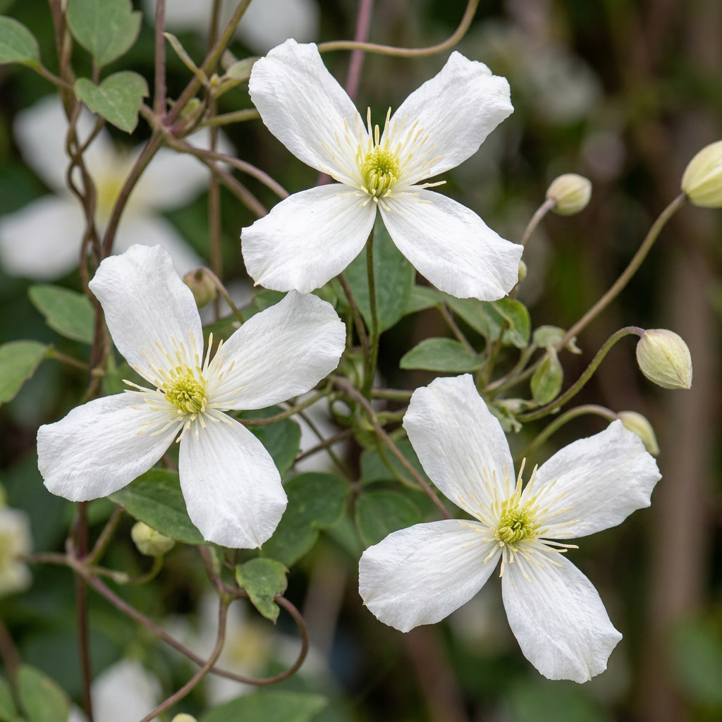 Clematis montana 'Wilsonii' (bosrank) – wit – 4 planten, Ø9 cm, 35 cm hoog