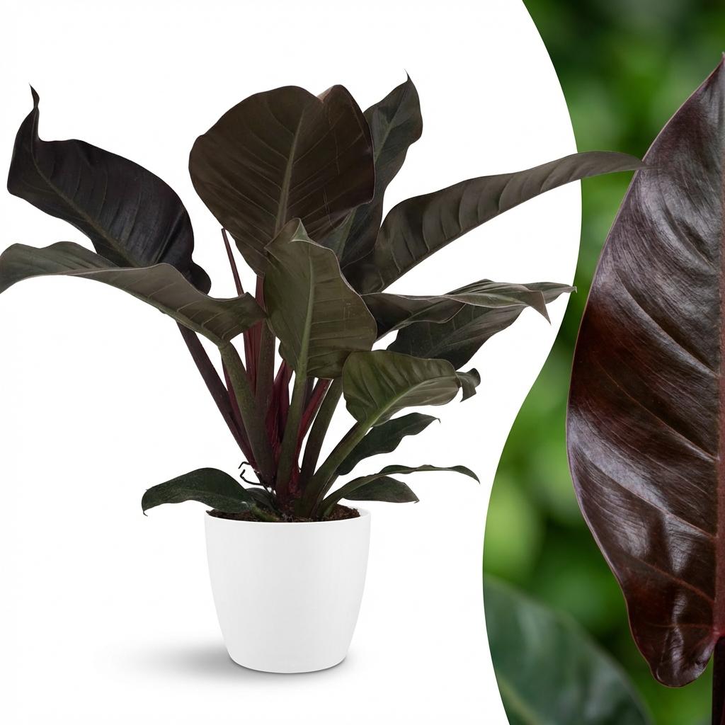 Philodendron Imperial Red dans pot de présentation blanc – Ø19 cm, 60 cm de haut