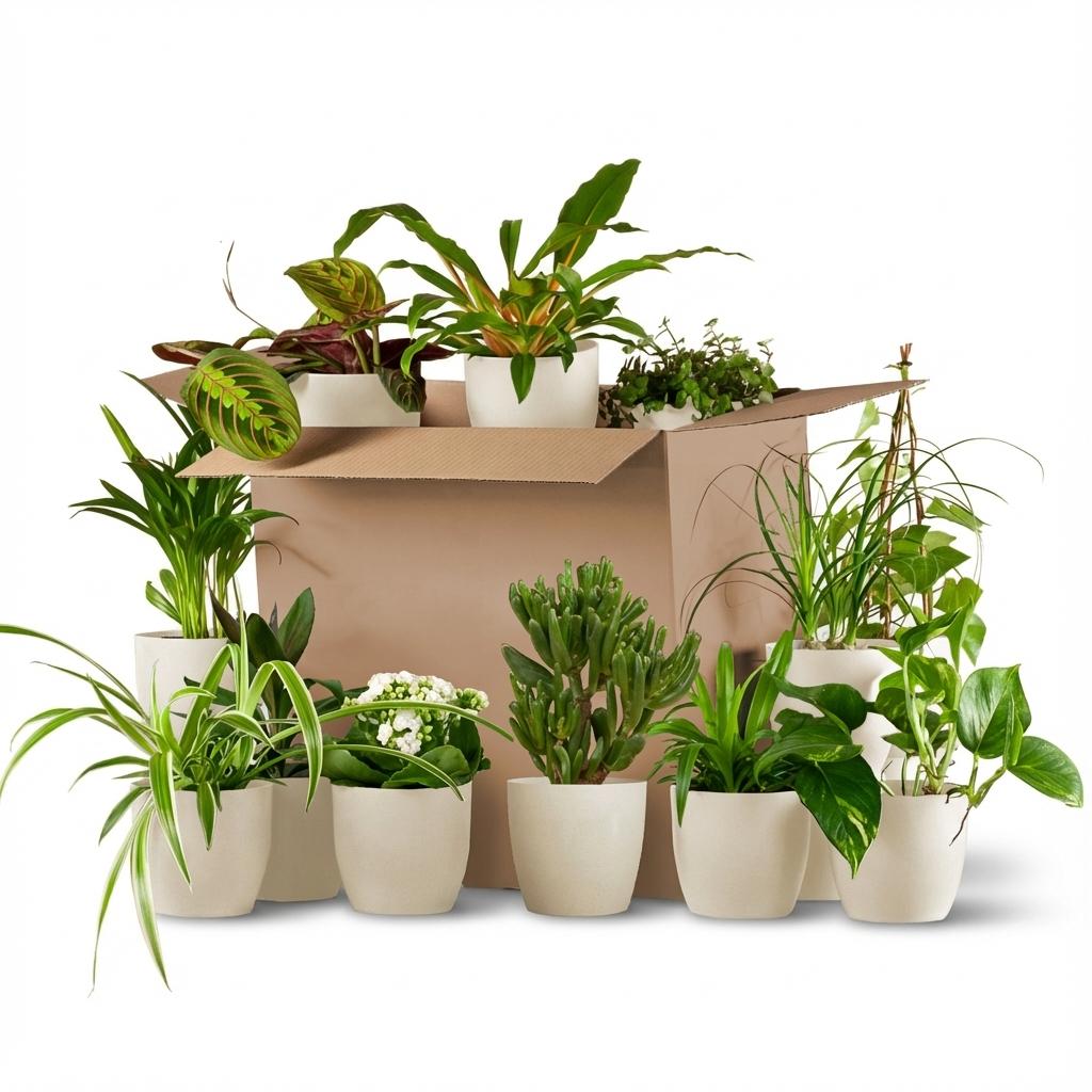 12× Box Seconde Chance de plantes vertes d’intérieur dans 12 pots en terre cuite blancs