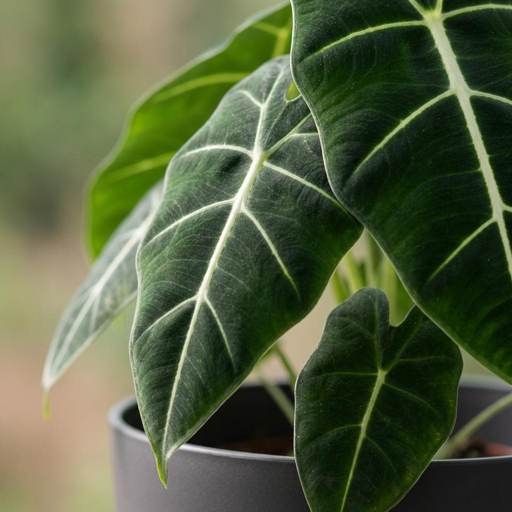 Alocasia Frydek (oreille d'éléphant) en pot décoratif gris – Ø19 cm, 60 cm de haut