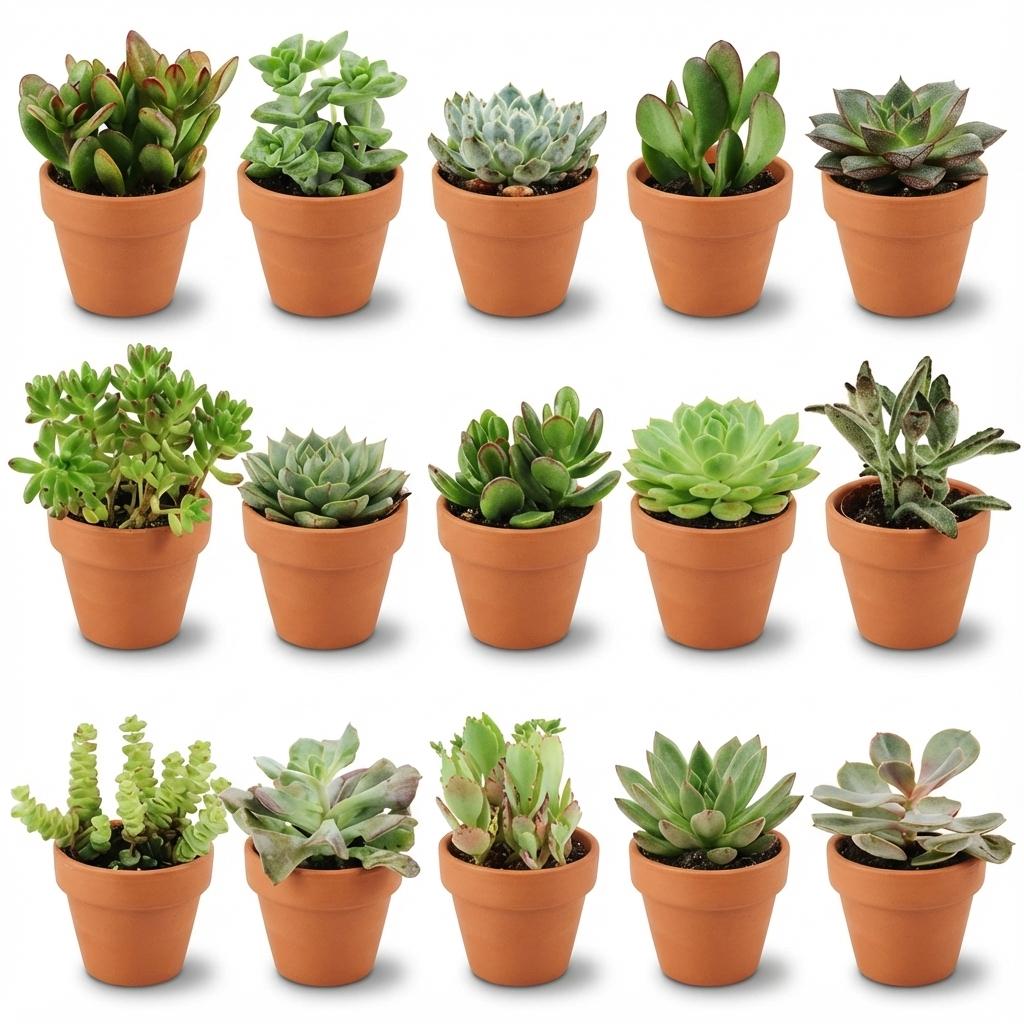 15× Plantes grasses – Ø8 cm, 5–10 cm de haut