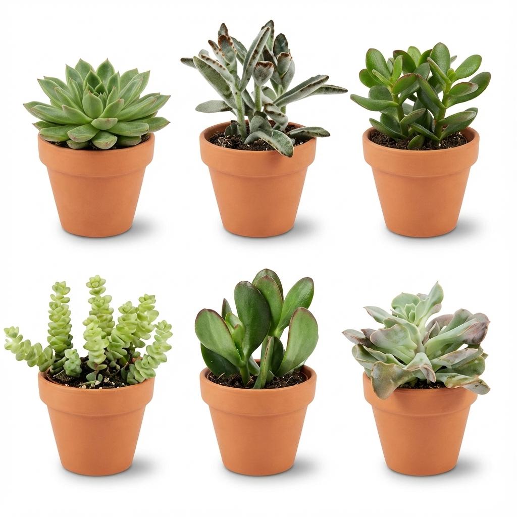 6× Sukkulenter – Ø8 cm, 5–10 cm høje