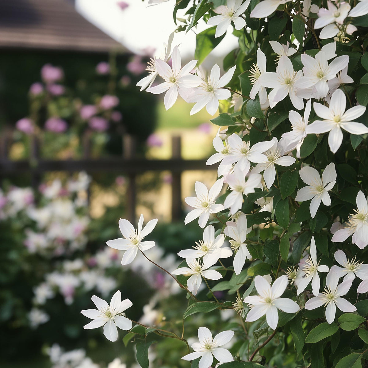 Clematis armandii 'Apple Blossom' (bosrank) – roze – Ø11 cm, 40 cm hoog