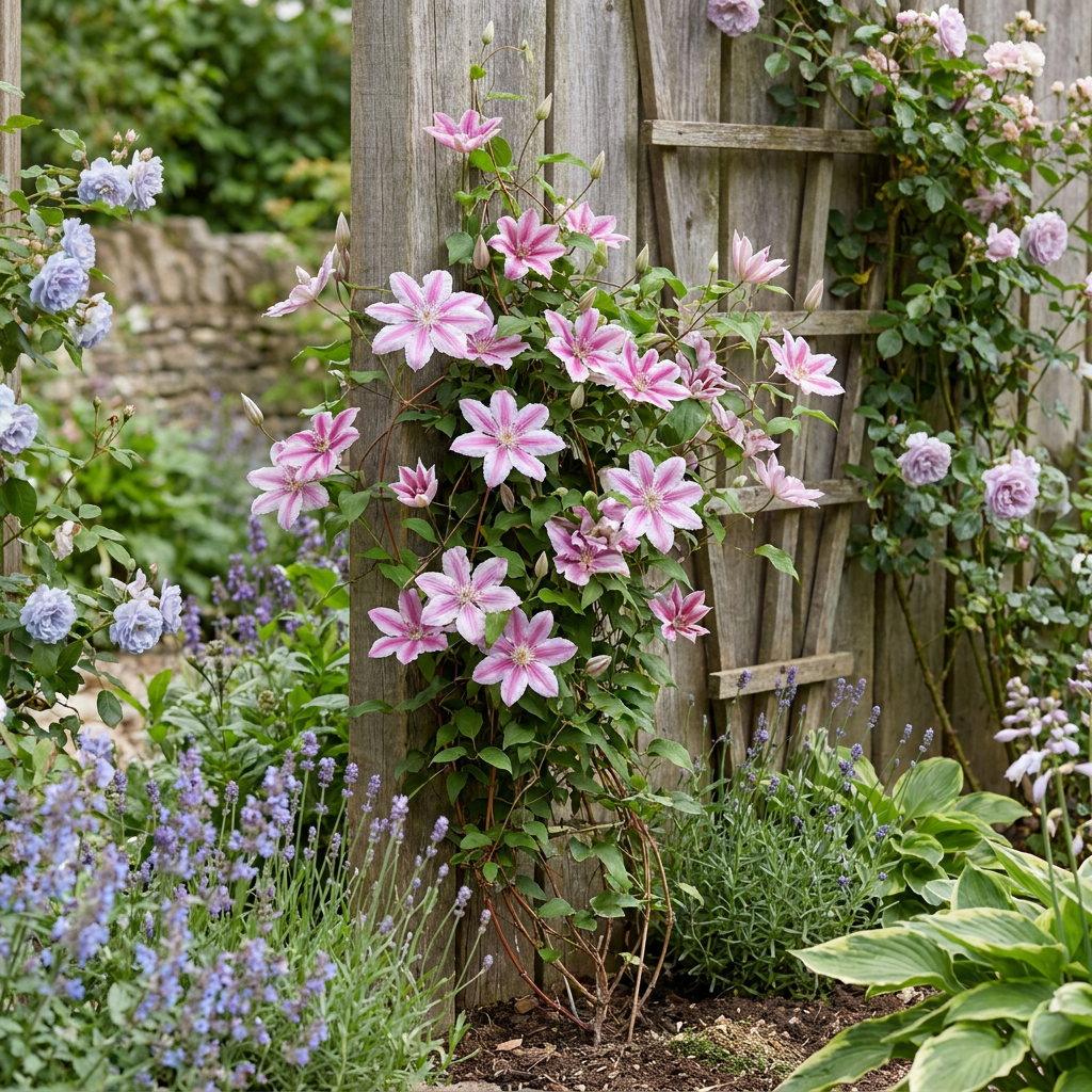 Clematis 'Piilu' (bosrank) – wit-roze – 6 planten, Ø9 cm, 35 cm hoog