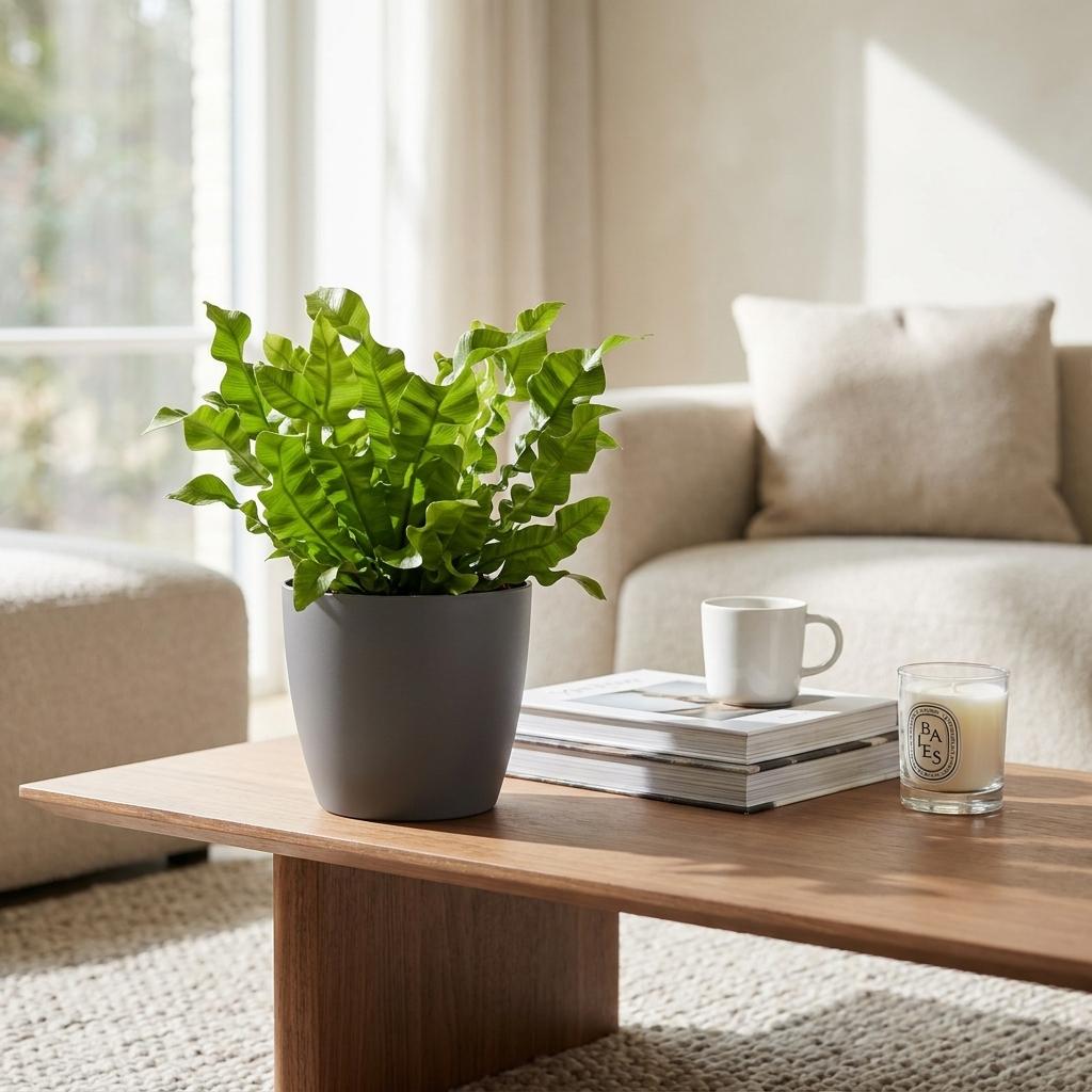 2× Asplenium Crispy Wave (fugleredbreg) i Potter-pyntepotte grå – Ø12 cm, 30 cm høj