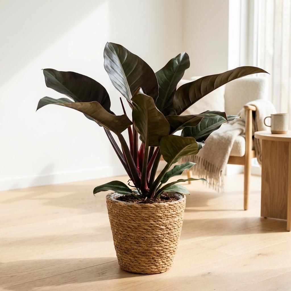 Philodendron Imperial Red med kurv – Ø19 cm, 60 cm høj
