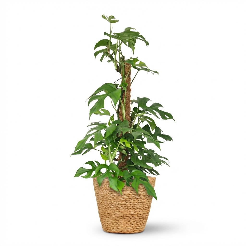 Monstera Minima (mini-monstera) avec panier – Ø19 cm, 90 cm de haut