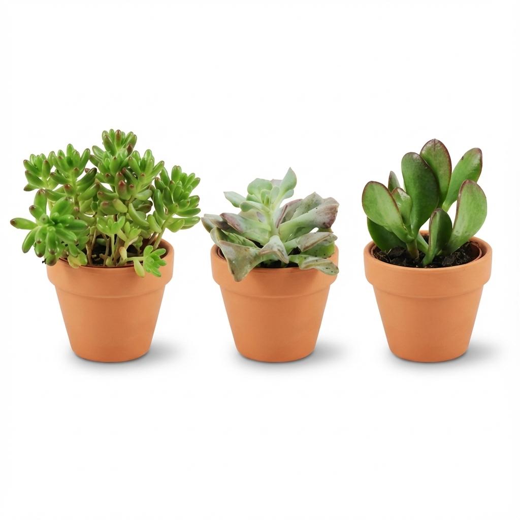 3× Fettpflanzen – Ø8 cm, 5–10 cm hoch