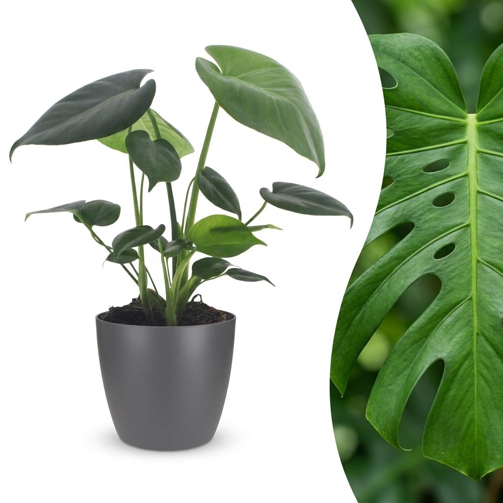 Monstera deliciosa (gatenplant) in Potter-sierpot grijs – Ø12 cm, 30 cm hoog