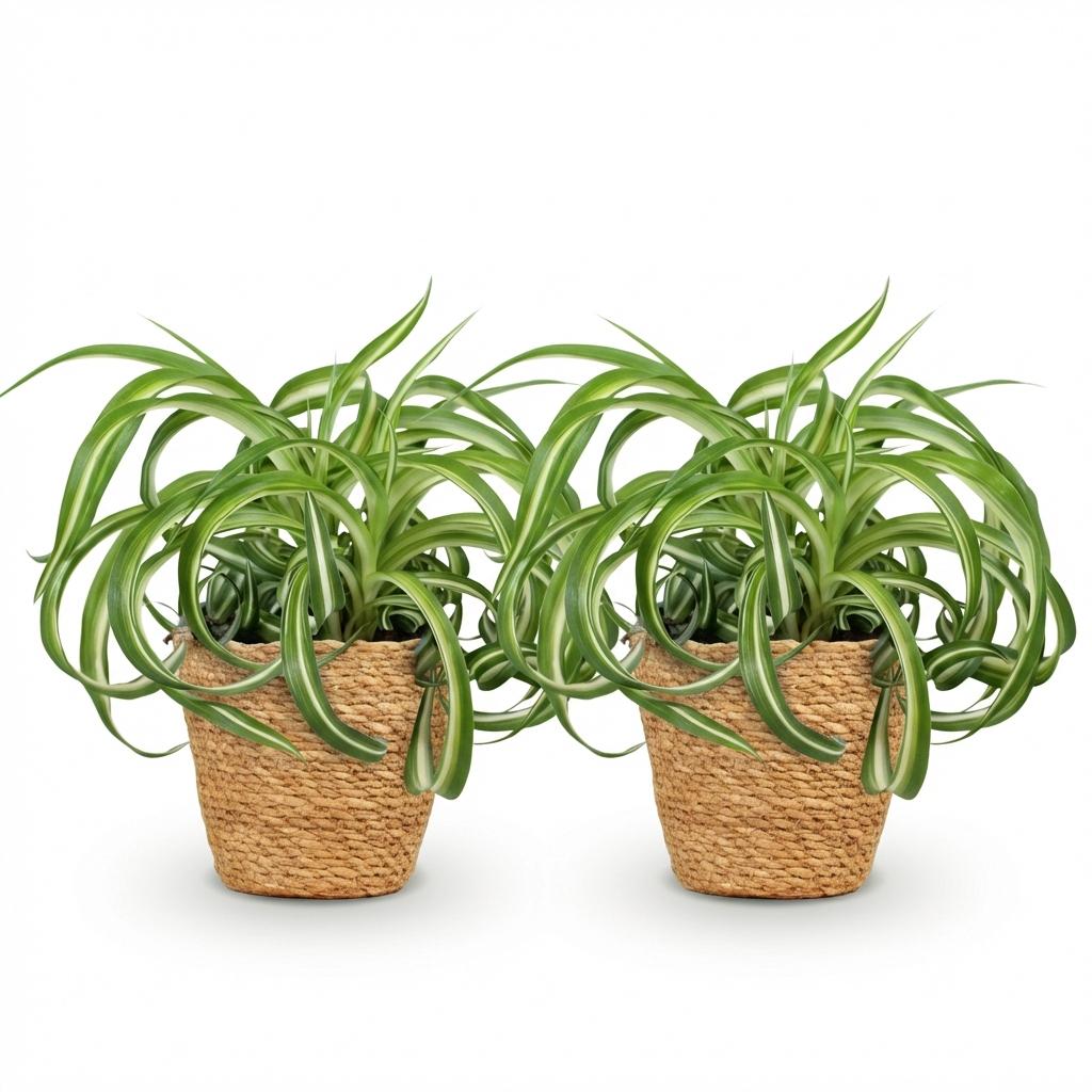 2× Chlorophytum comosum Bonnie (graslelie) met mand – Ø12 cm, 20 cm hoog
