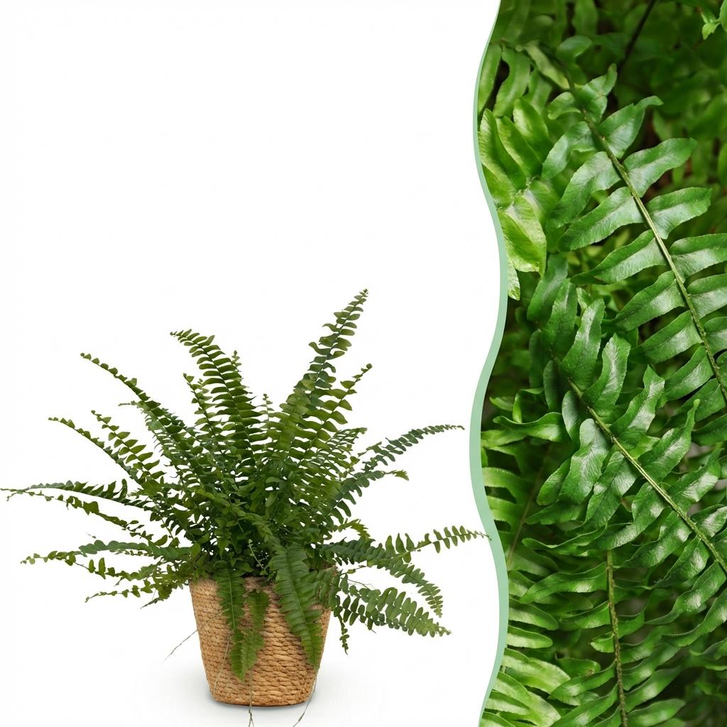 Nephrolepis exaltata Green Lady (fougère épée) avec panier – Ø12 cm, 25 cm de haut