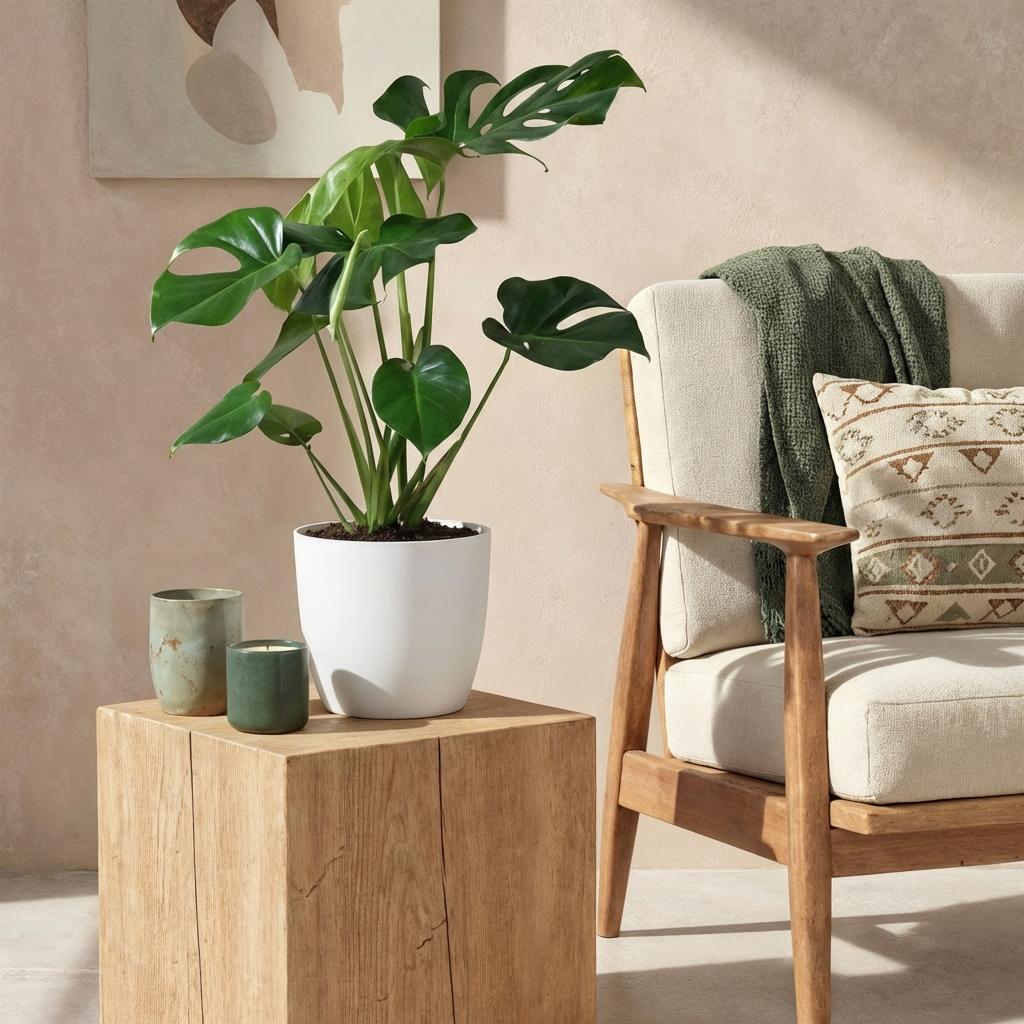 Monstera deliciosa (Fensterblatt) im weißen Potter-Übertopf – Ø 21 cm, 70–80 cm hoch – Bild 4