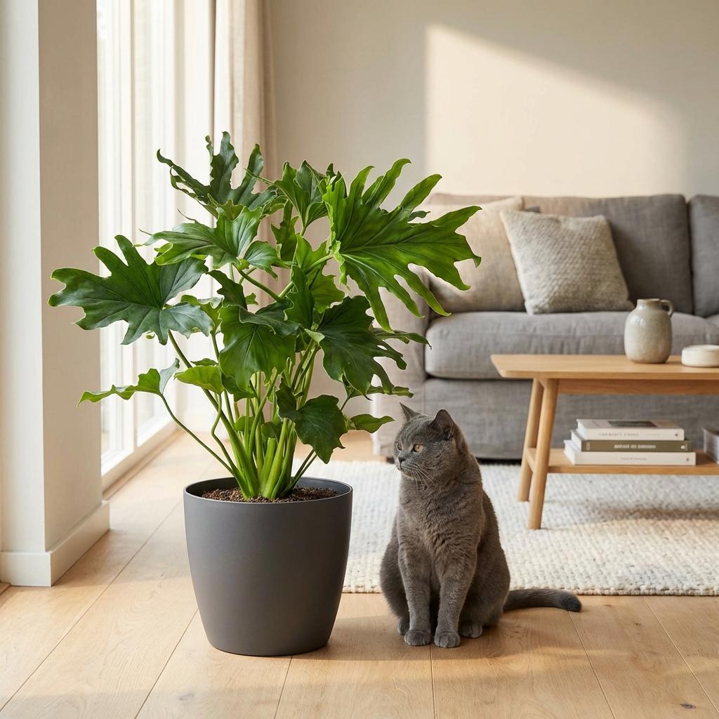 Philodendron Lickety split i grå dekorationspotta – Ø19 cm, 70 cm hög – bild 3