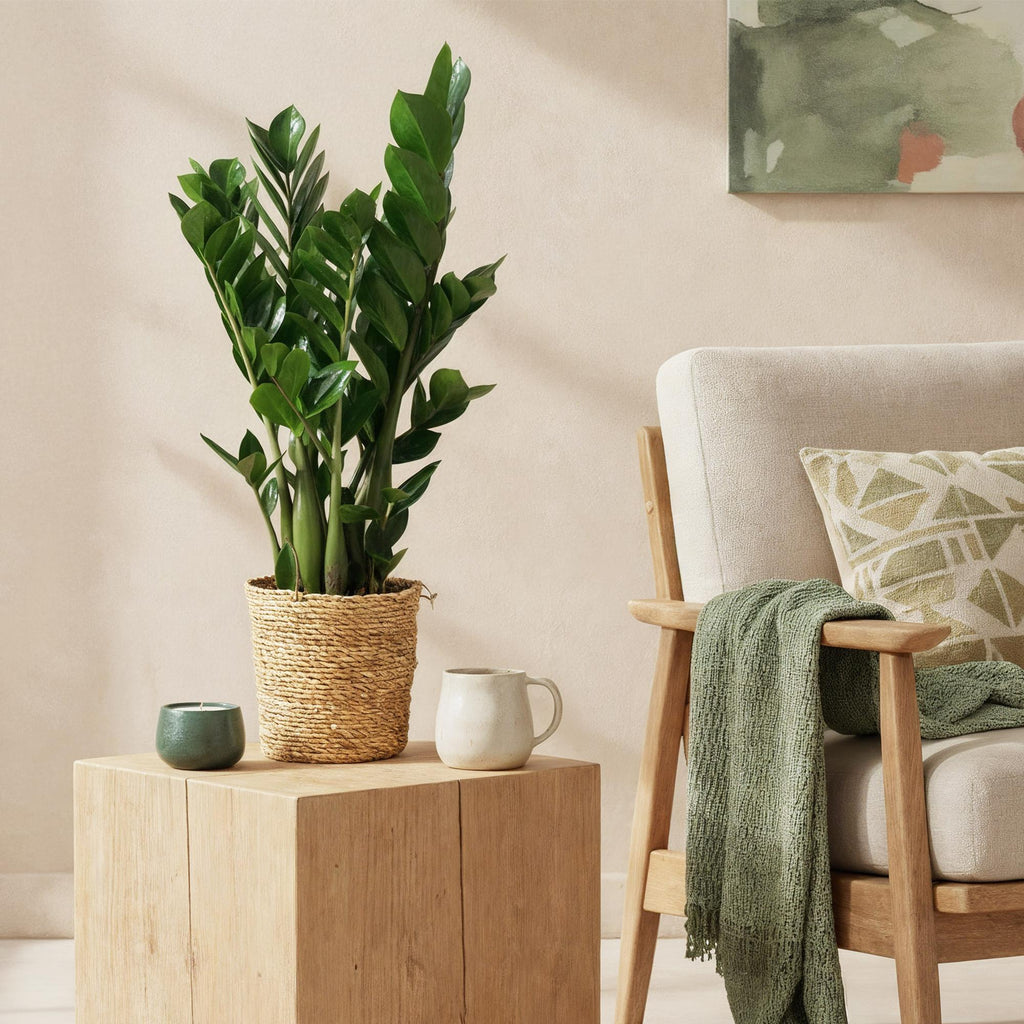 2× Zamioculcas (zz-plant) met mand – Ø17 cm, 65–75 cm hoog