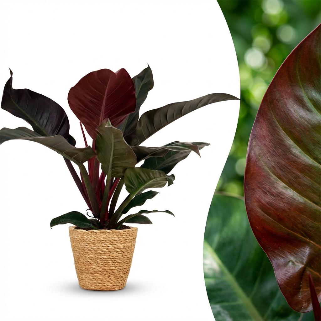 Philodendron Imperial Red med kurv – Ø19 cm, 60 cm høj