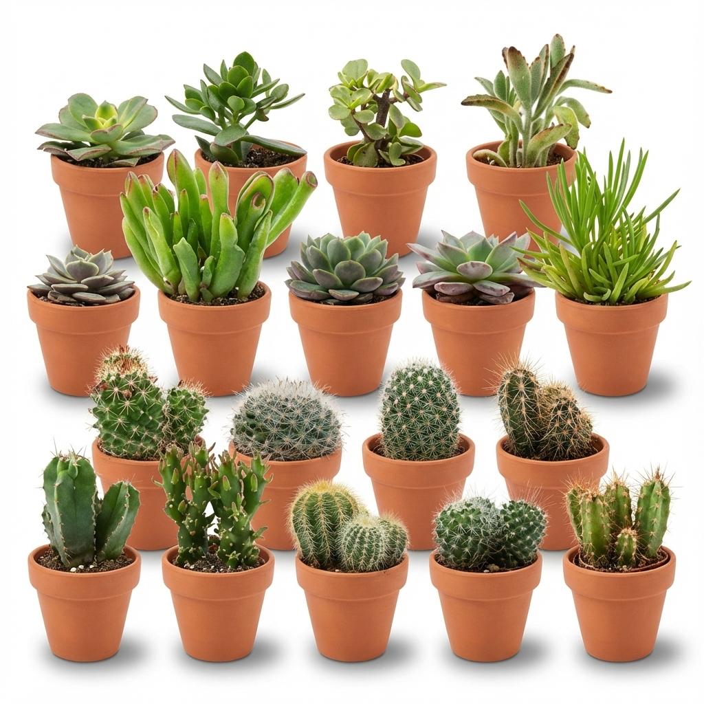 18× Mini Cactus & Succulents Mix (Cactaceae) – Ø8 cm, 5–10 cm tall