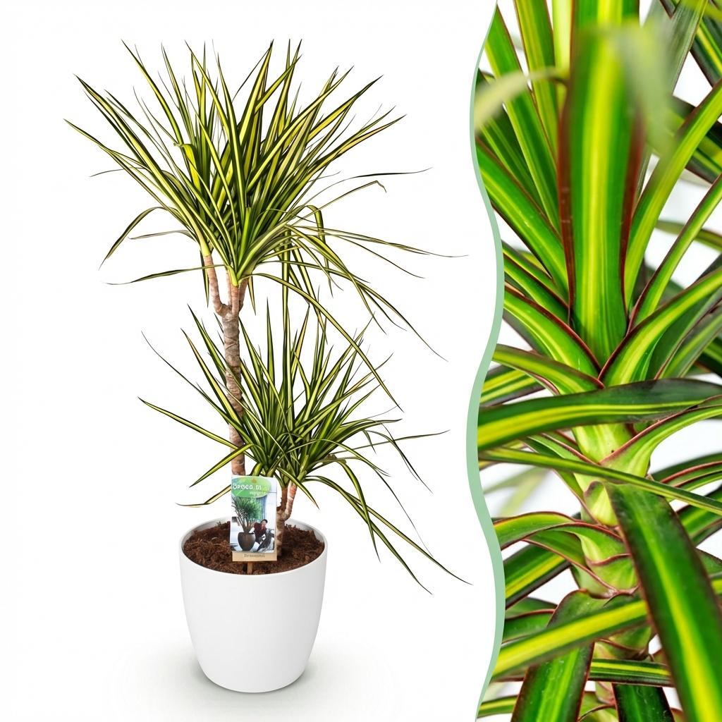 Dracaena Sunray (drakenboom) in Potter-sierpot wit – Ø21 cm, 90–100 cm hoog