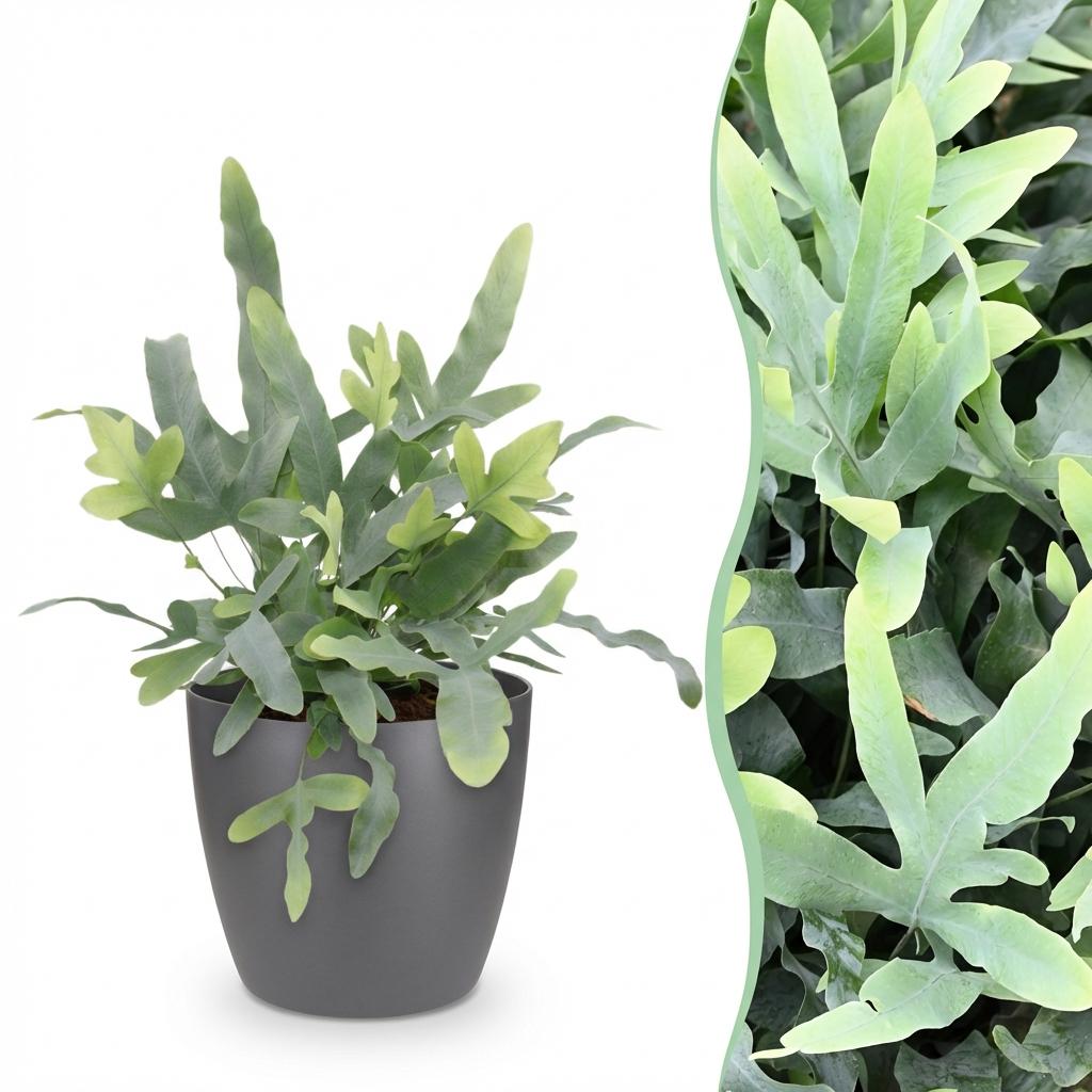 Phlebodium aureum Blue Star (blue star fern) in grey decorative pot – Ø12 cm, 25 cm high