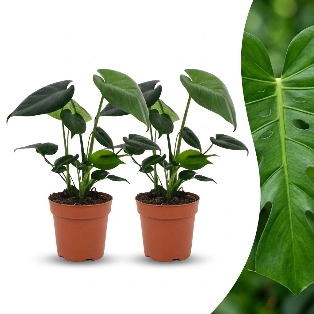 2× Monstera deliciosa (plante percée) – Ø12 cm, 30 cm de haut