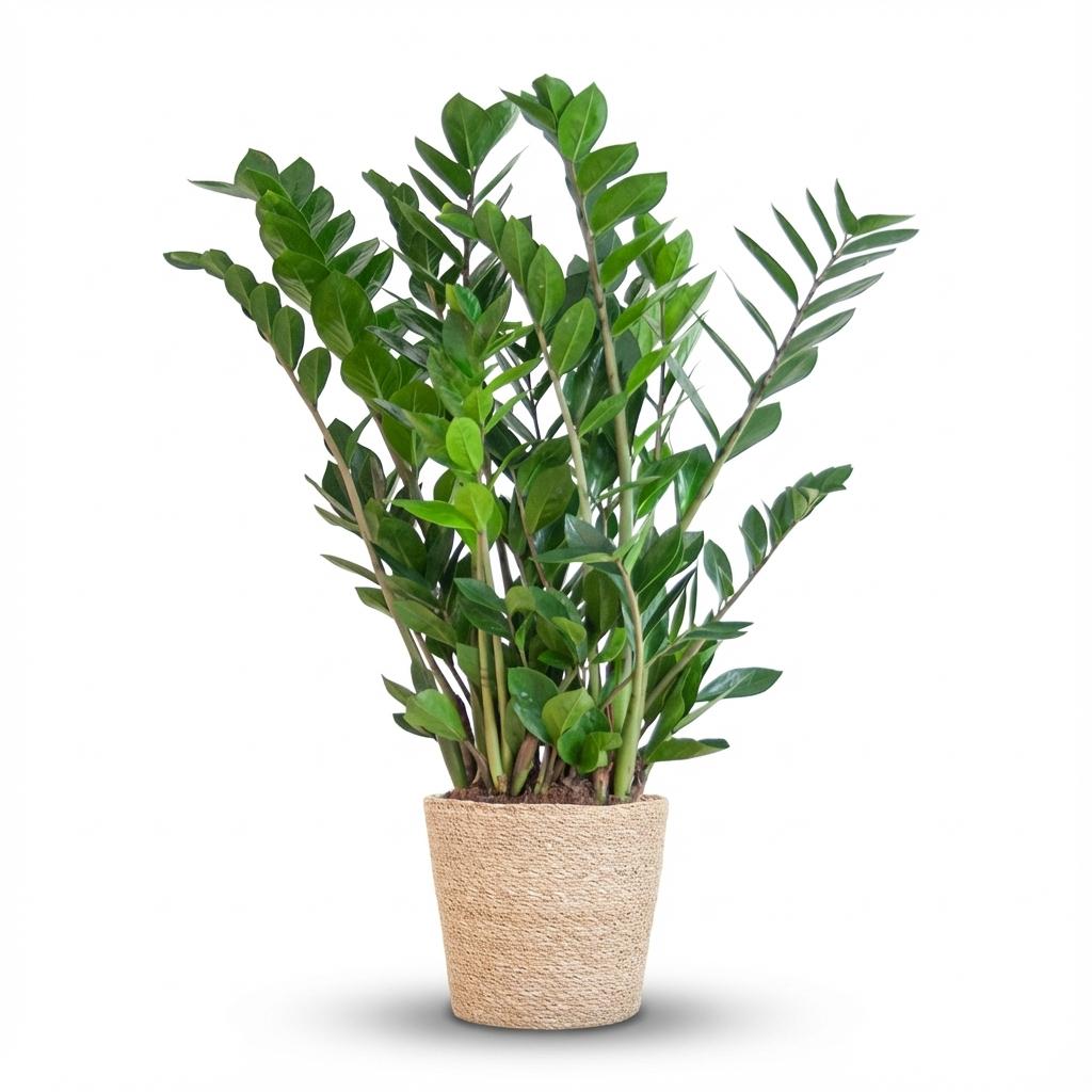 Zamioculcas zamiifolia (zz-plant) met zeegras mand – Ø21 cm, 80 cm hoog