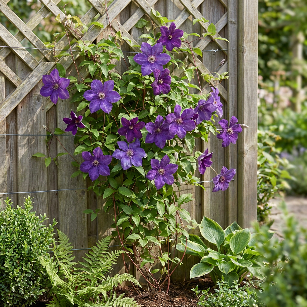 Clematis 'The President' (bosrank) – paars – 4 planten, Ø9 cm, 35 cm hoog