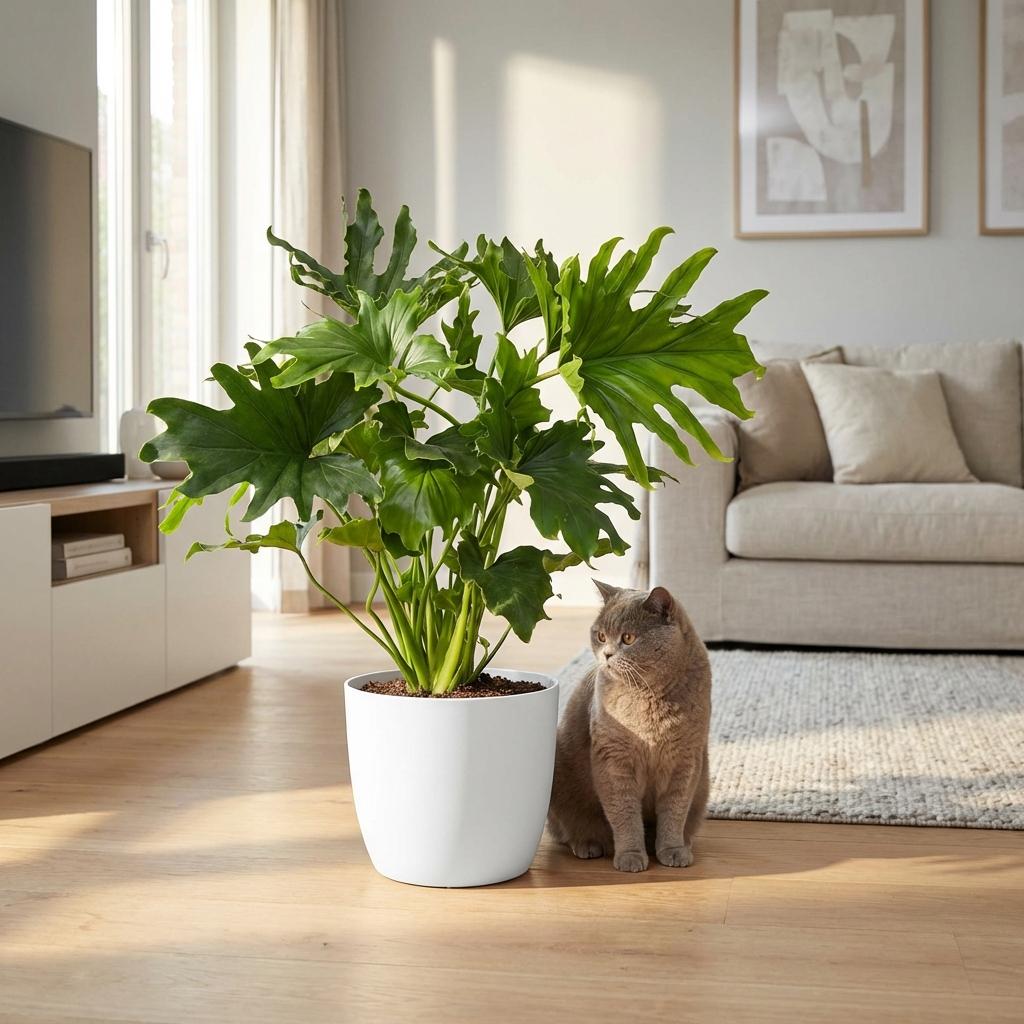 Philodendron Lickety split i Potter-pyntepotte hvid – Ø19 cm, 70 cm høj