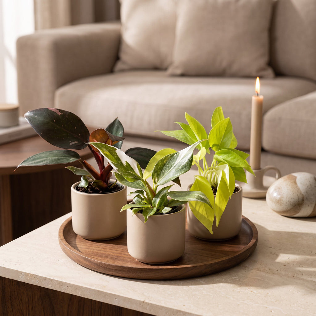 3× Philodendron tricolore bébé – Ø6 cm, 10–15 cm de haut