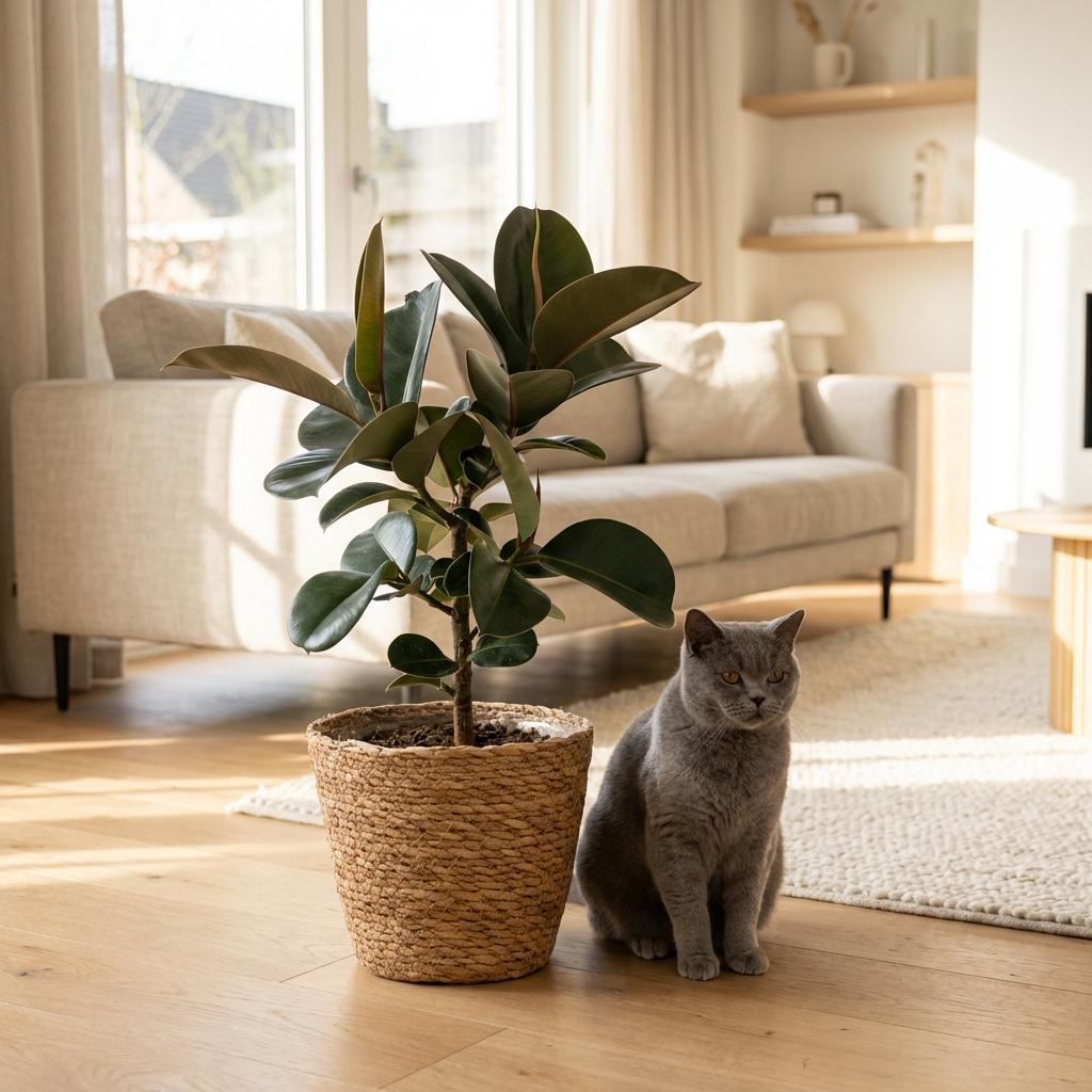 Ficus elastica Cloe (plante caoutchouc) avec panier – Ø19 cm, 65 cm de haut