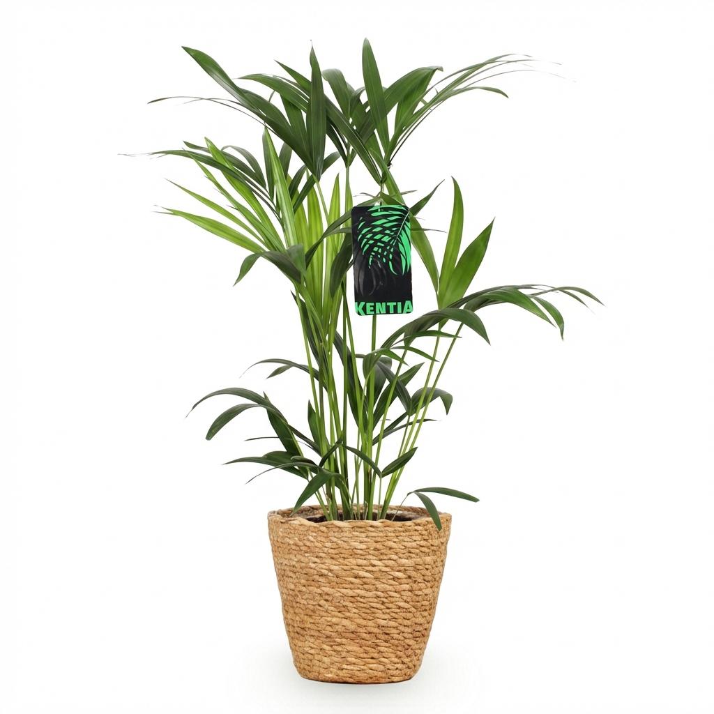 Howea forsteriana (kentia-palme) med kurv – Ø19 cm, 80–85 cm høj