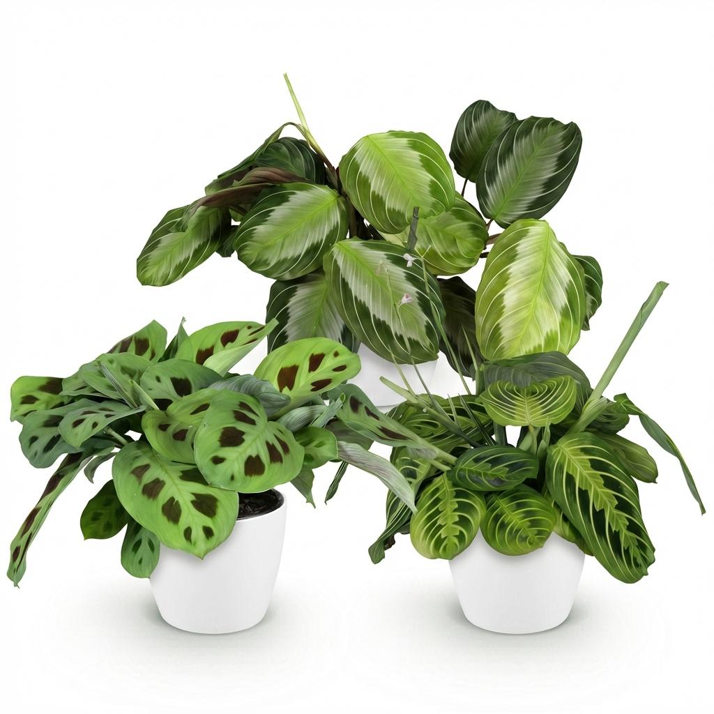 3× Maranta Silverband, Marantha Lemon Lime Marantha Kerchoveana (prayer plant) in white Potter decorative pot – Ø12 cm, 25 cm high – photo 2