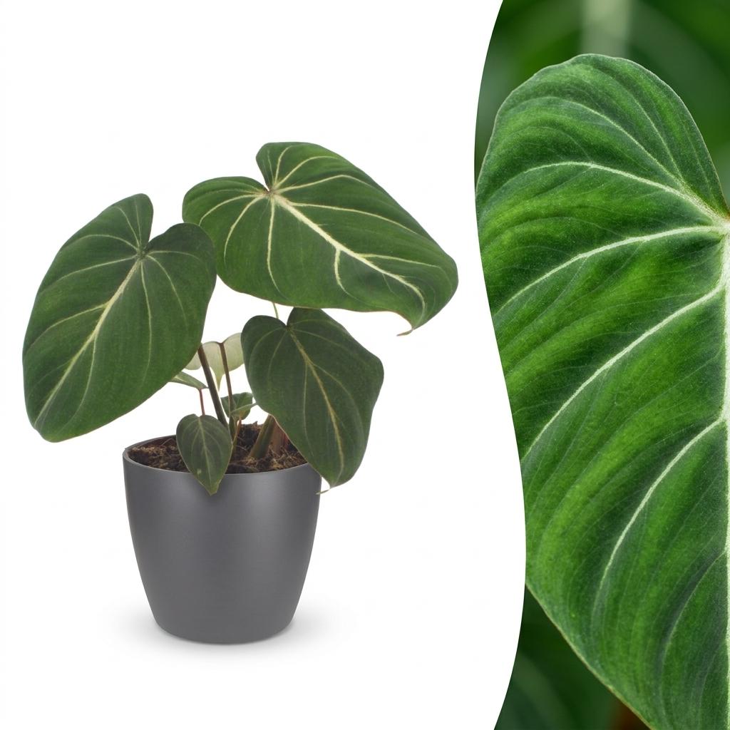 Philodendron gloriosum en pot décoratif gris – Ø12 cm, 25 cm de haut