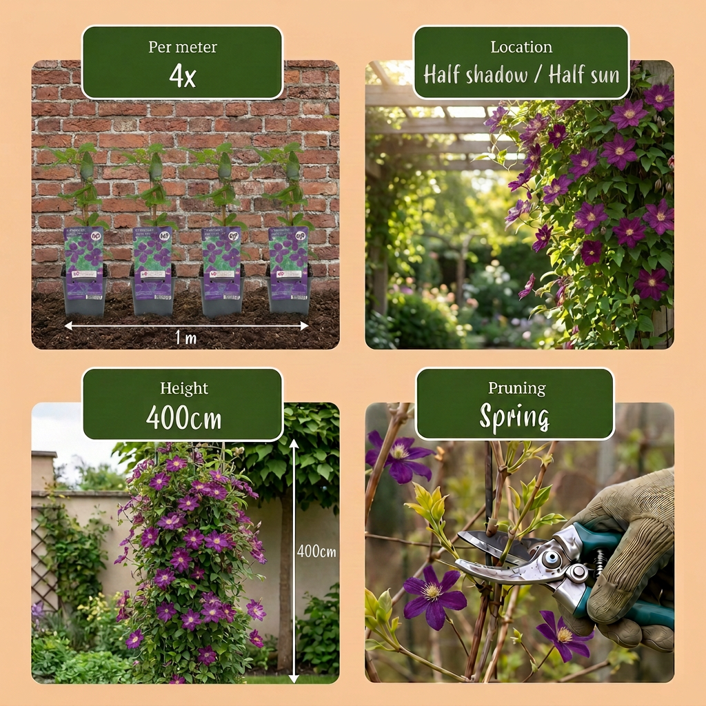 Clematis 'Viticella Polish Spirit' (Virgin's-bow-delft) – purple – 6 plants, Ø9 cm, 35 cm high – photo 6