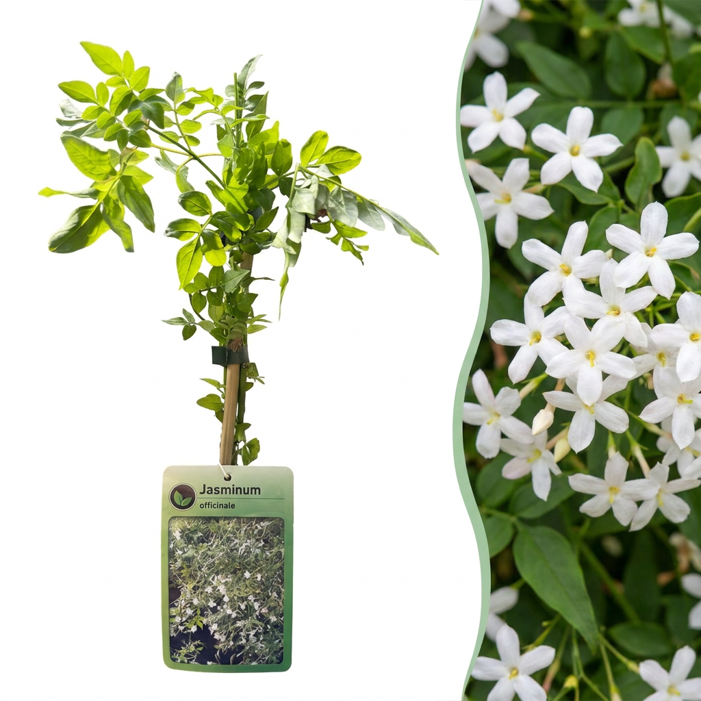 Jasminum officinale (echte jasmijn) – wit – 6 planten, Ø9 cm, 35 cm hoog