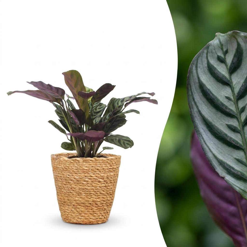 Ctenanthe burle-marxii (fishbone plant) in seagrass basket – Ø12 cm, 30 cm high