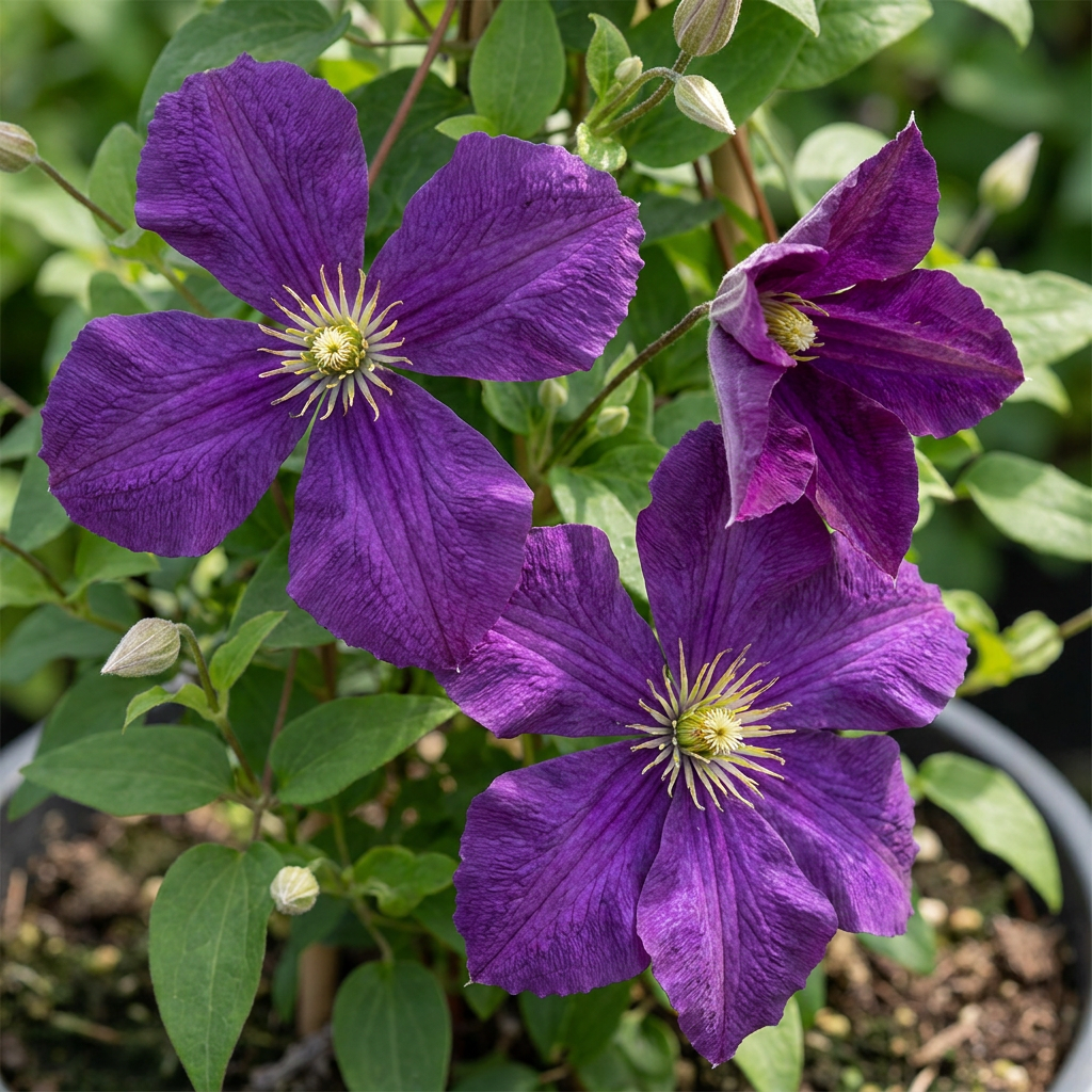 Clematis 'Etoile Viol' (bosrank) – paars – Ø9 cm, 35 cm hoog