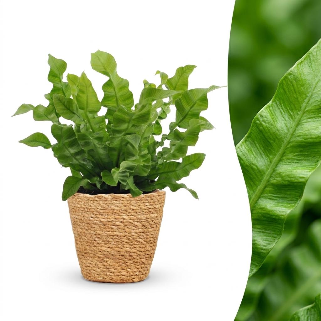 Asplenium Crispy Wave (fugleredefarn) med kurv – Ø12 cm, 30 cm høj