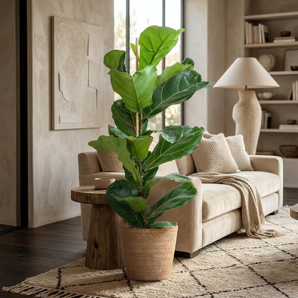 Ficus lyrata (Geigenfeige) mit Korb – Ø 21 cm, 80 cm hoch
