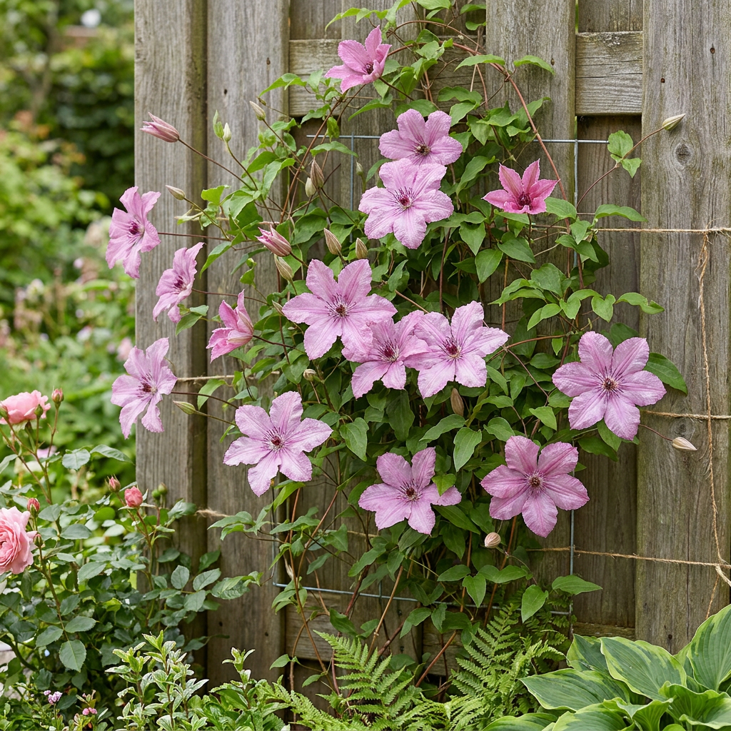 Clematis 'Hagley Hybrid' (bosrank) – roze – 4 planten, Ø9 cm, 35 cm hoog