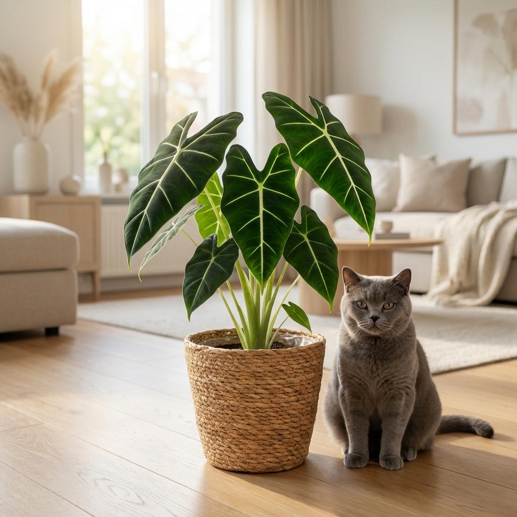 Alocasia Frydek (elefantøre) med kurv – Ø19 cm, 60 cm høj