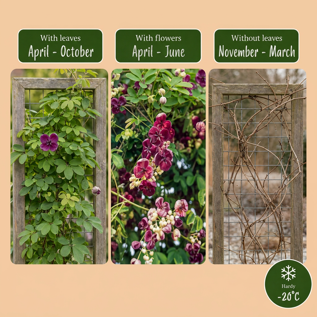 Akebia quinata (akebia à cinq feuilles) – pourpre-rouge – Ø9 cm, 35 cm de haut – photo 4