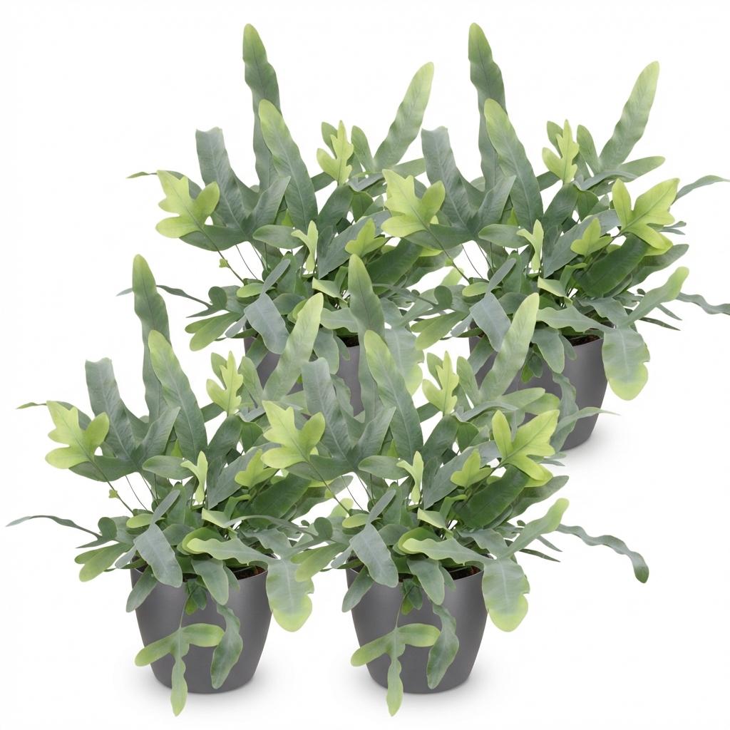 4× Phlebodium aureum Blue Star (blauwvaren) in Potter-sierpot grijs – Ø12 cm, 25 cm hoog