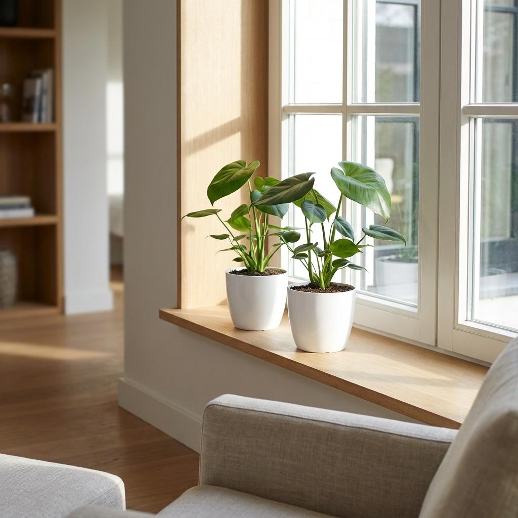 4× Monstera deliciosa (Fensterblatt) im weißen Tontopf – Ø 12 cm, 30 cm hoch