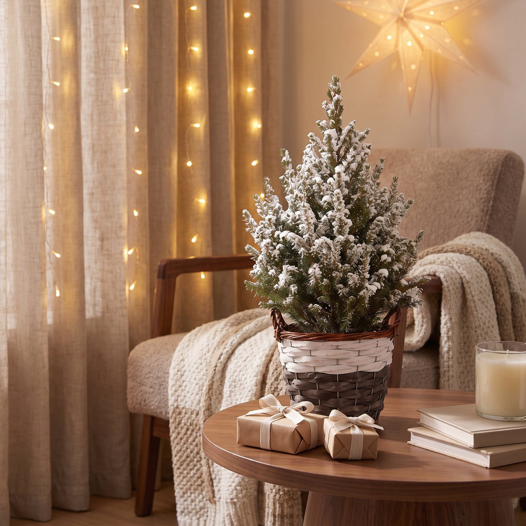 Picea glauca Conica (petit sapin de Noël) avec panier – Ø17 cm, 65 cm de haut – blanc